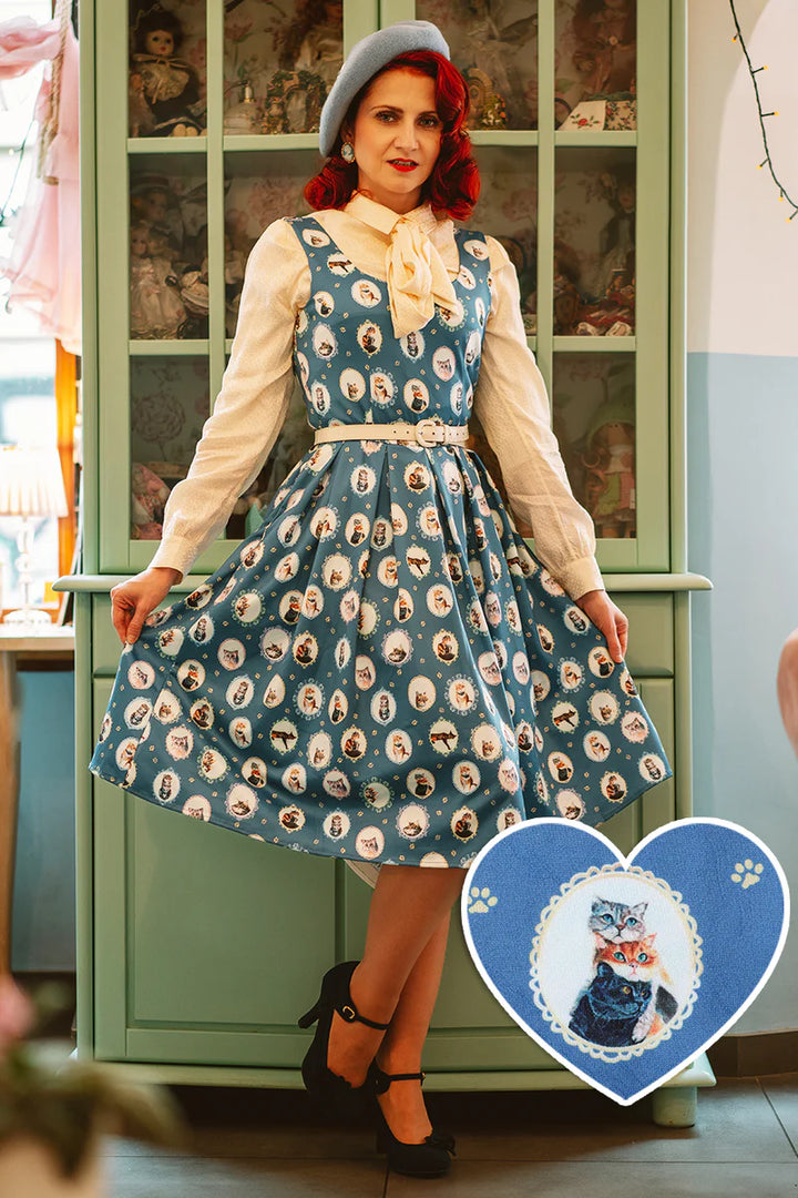 PREORDER - Amanda Blue Cat Swing Dress - Expected dispatch 6th of August