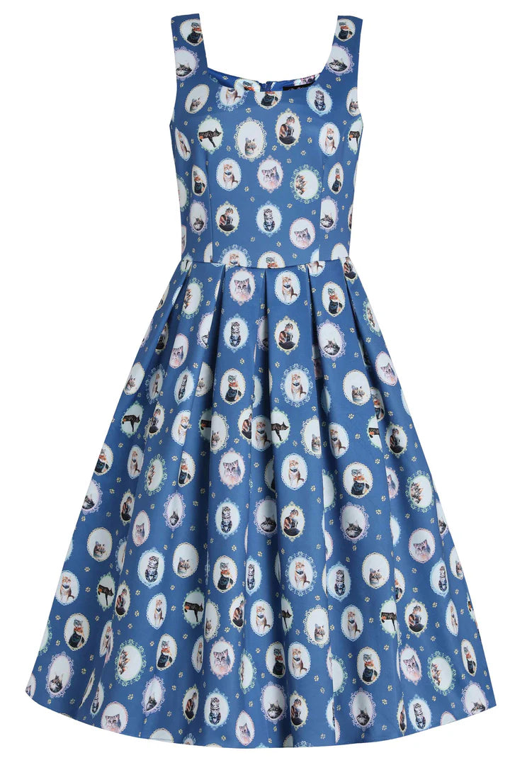 PREORDER - Amanda Blue Cat Swing Dress - Expected dispatch 6th of August