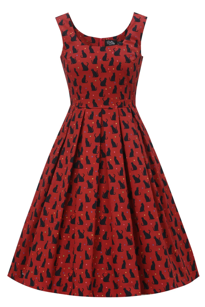 PREORDER - Amanda Burgundy Cat Dress - Estimated dispatch 28th of November