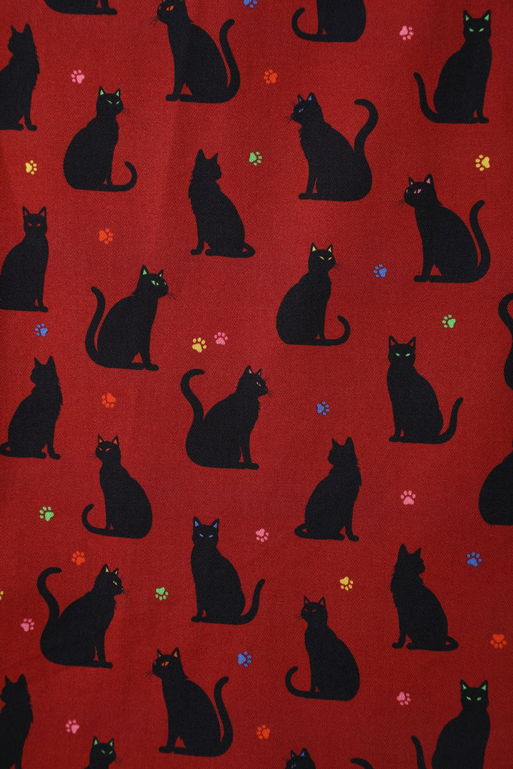 PREORDER - Amanda Burgundy Cat Dress - Estimated dispatch 28th of November