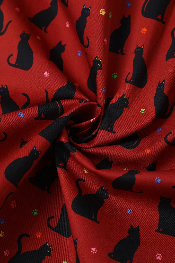 PREORDER - Amanda Burgundy Cat Dress - Estimated dispatch 28th of November