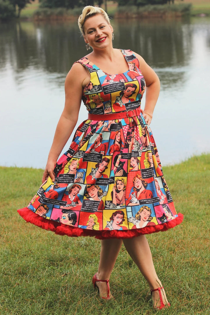 PREORDER - Amanda Cat Comic Strip Dress - Estimated dispatch 28th of November