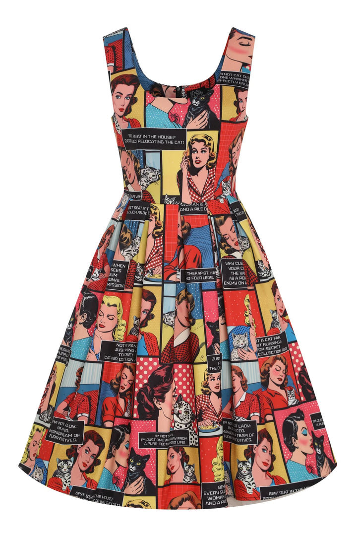 PREORDER - Amanda Cat Comic Strip Dress - Estimated dispatch 28th of November