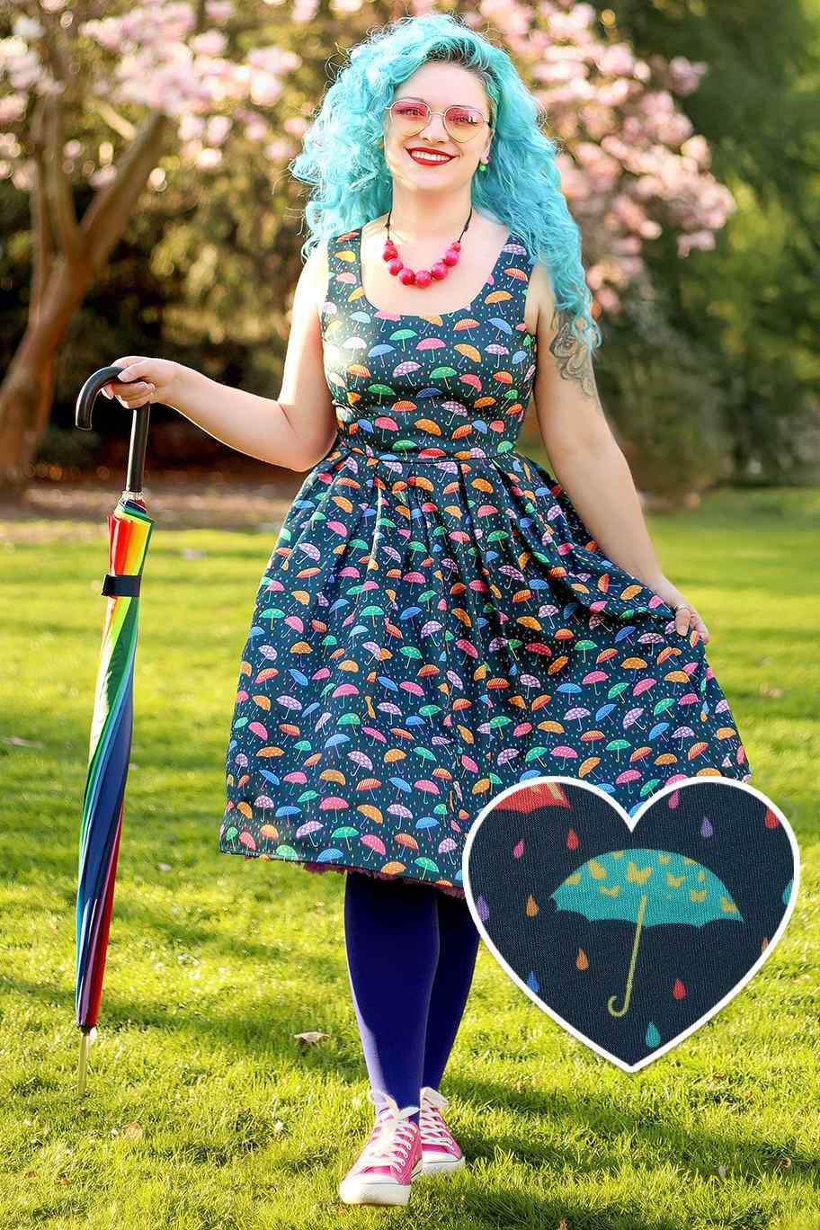 Amanda Dark Blue Umbrella Dress