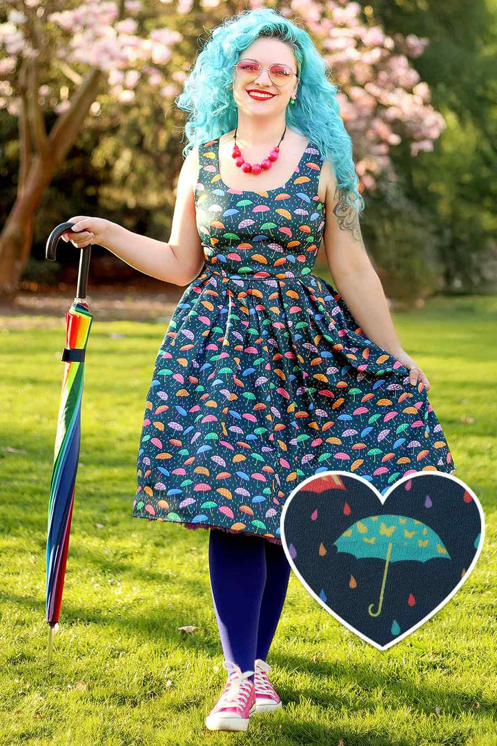 Amanda Dark Blue Umbrella Dress