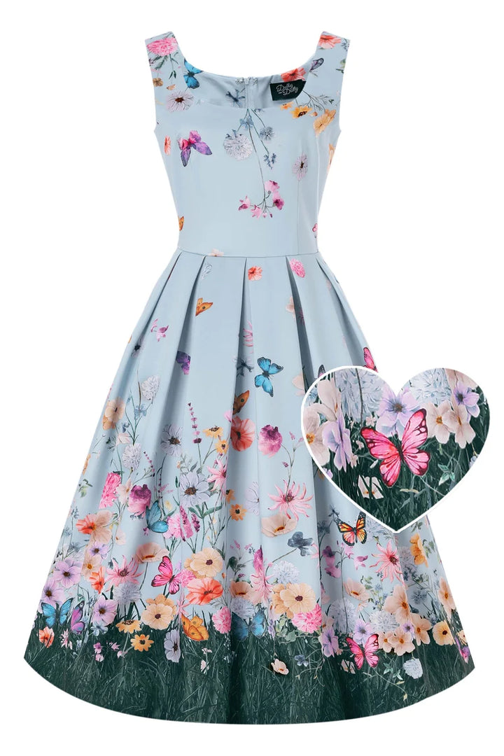 PREORDER - Amanda Blue Butterfly Field Dress - Expected dispatch 1st September