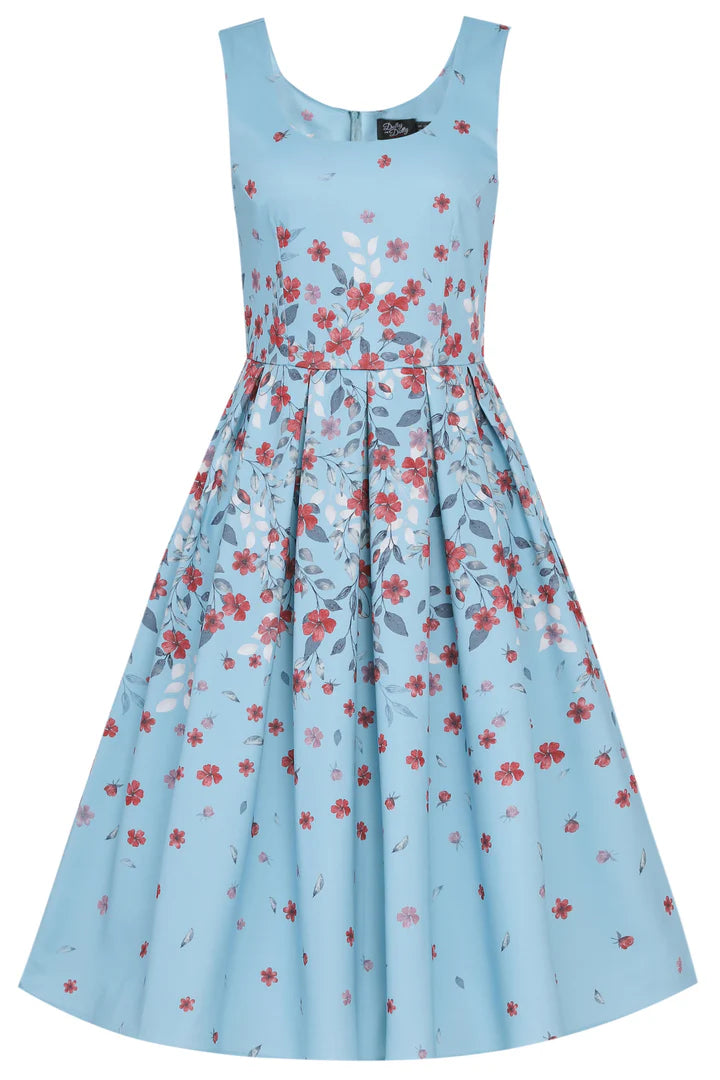 PREORDER - Amanda Blue Floral Swing Dress - Expected dispatch date 6th of August