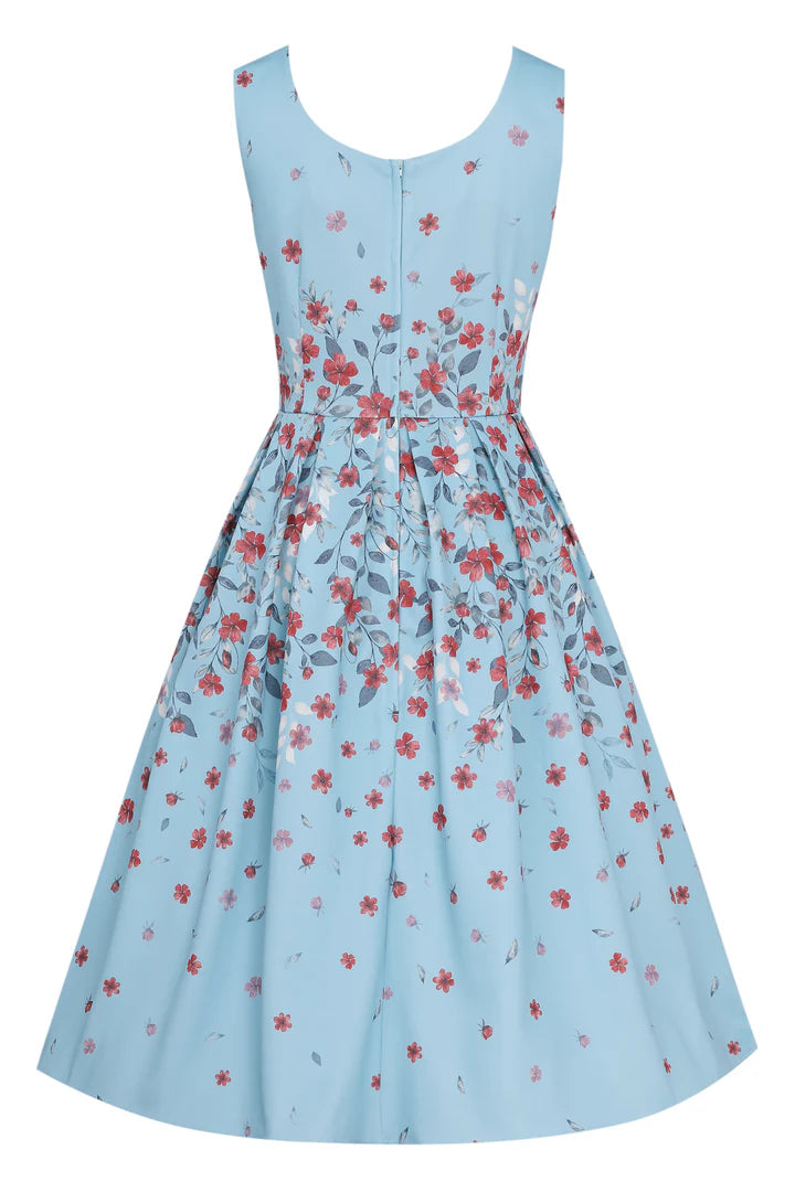 PREORDER - Amanda Blue Floral Swing Dress - Expected dispatch date 6th of August