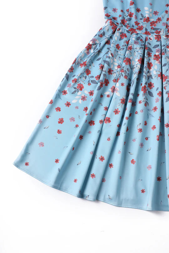 PREORDER - Amanda Blue Floral Swing Dress - Estimated dispatch 3rd of February