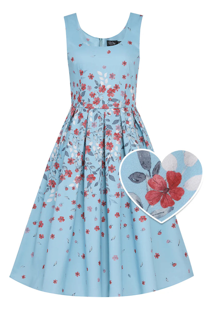 PREORDER - Amanda Blue Floral Swing Dress - Estimated dispatch 3rd of February