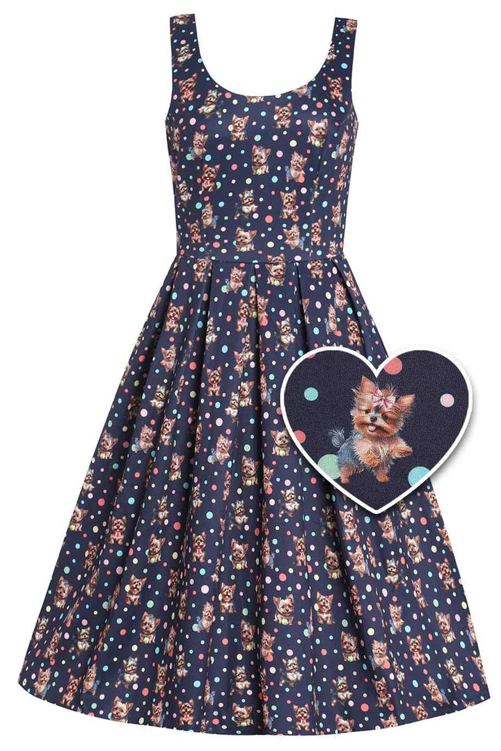 Amanda Purple Yorkie & Colourful Polka Dot Print Swing Dress - Preorder for dispatch 12th September