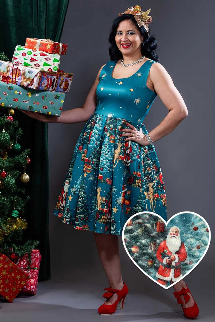 PREORDER - Amanda Cyan Christmas Santa Dress - Estimated dispatch 3rd of November