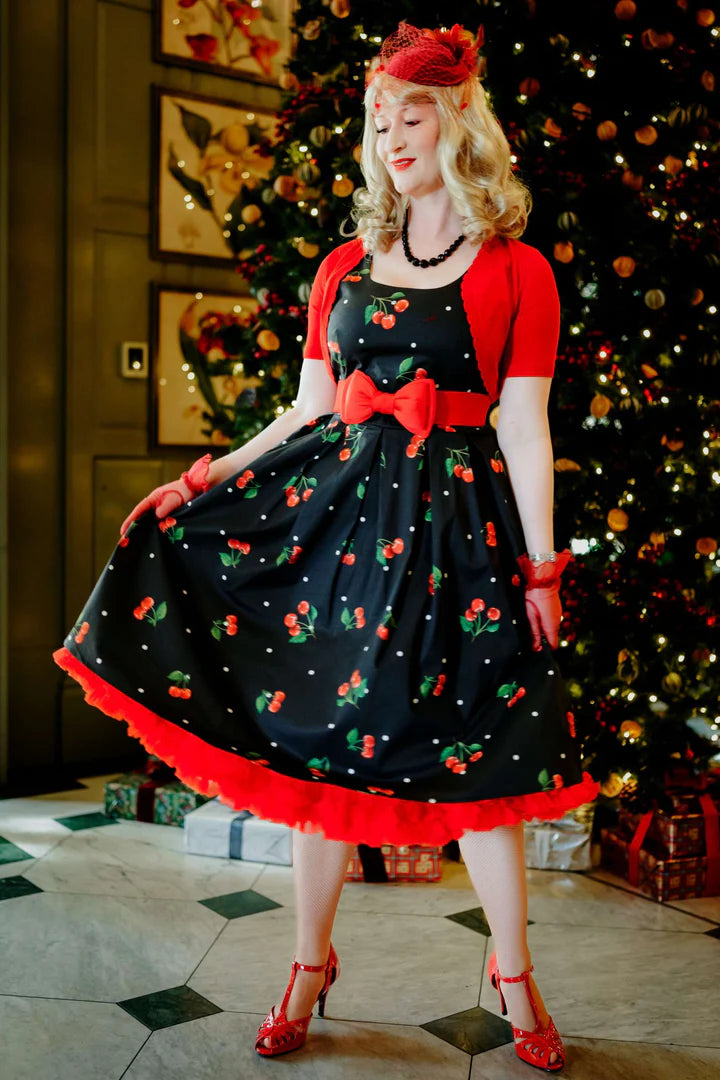 PRE-ORDER - Amanda Black Cherry Dress - Expected dispatch 16th of June