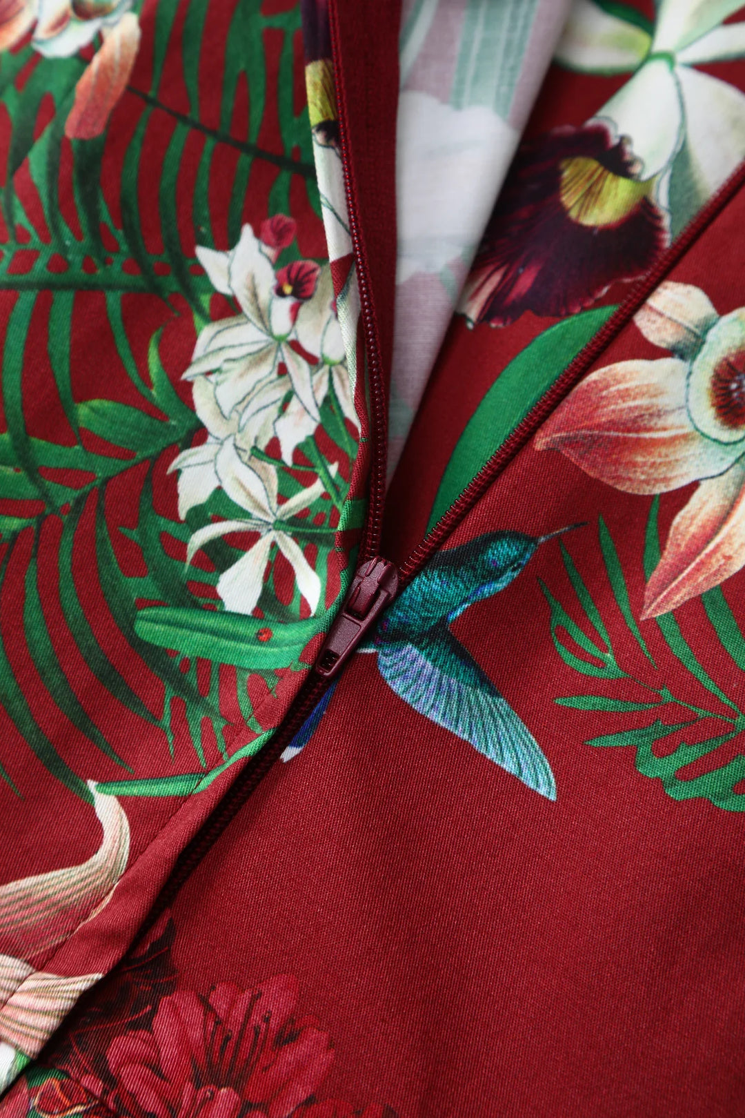 PREORDER - Amanda Burgundy Scoop Neck Botanical Print Dress - Expected dispatch 16th of June