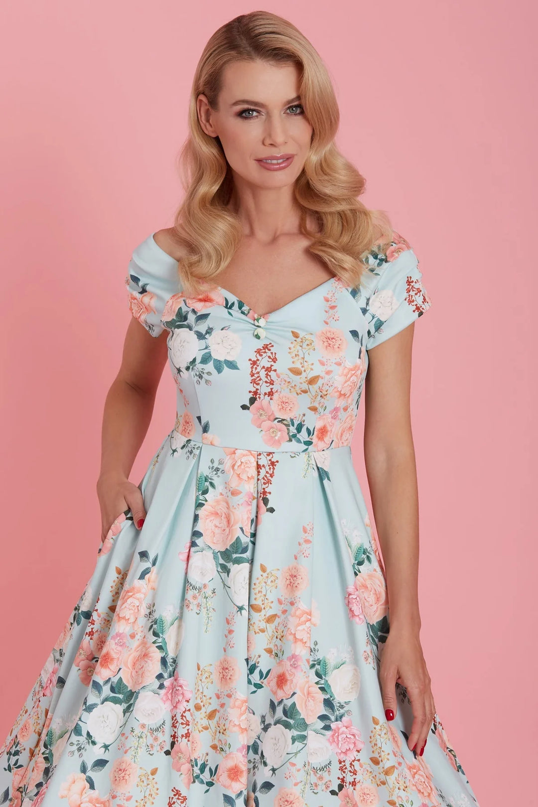 Lily 50s Style Floral in Mint Dress