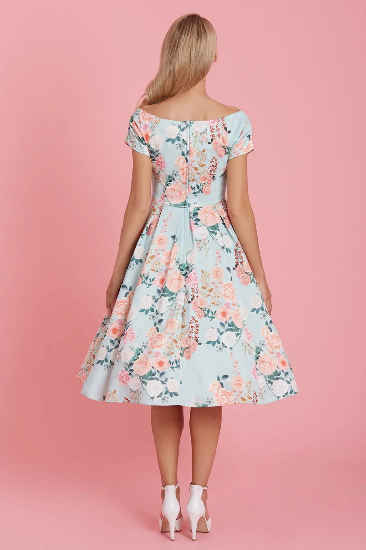 Lily 50s Style Floral in Mint Dress