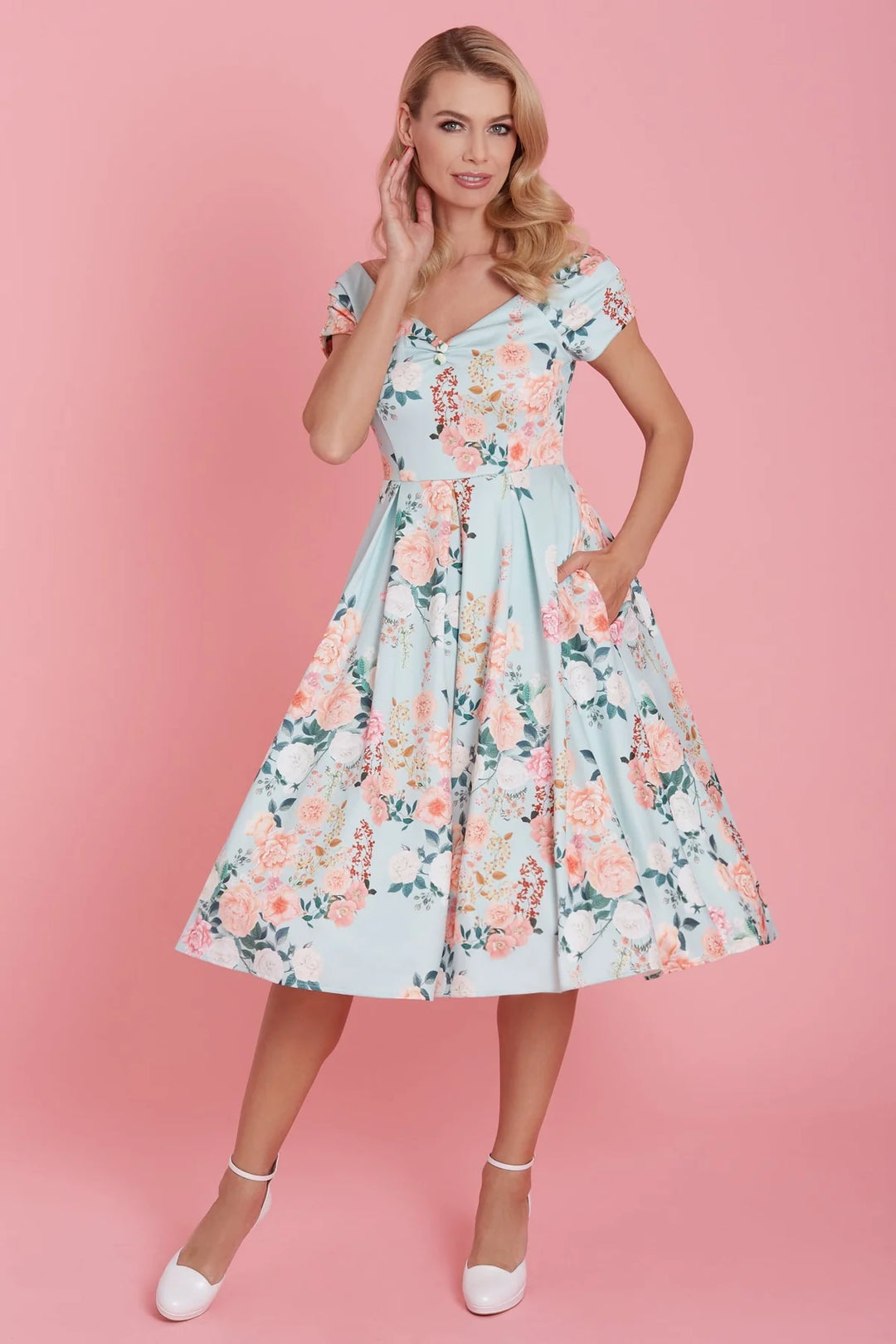 Lily 50s Style Floral in Mint Dress