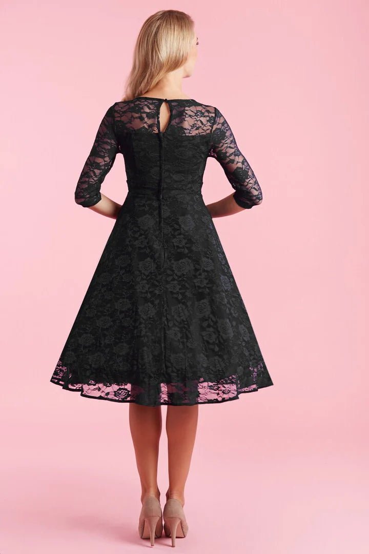 Madeline Long Sleeve Lace Dress in Black