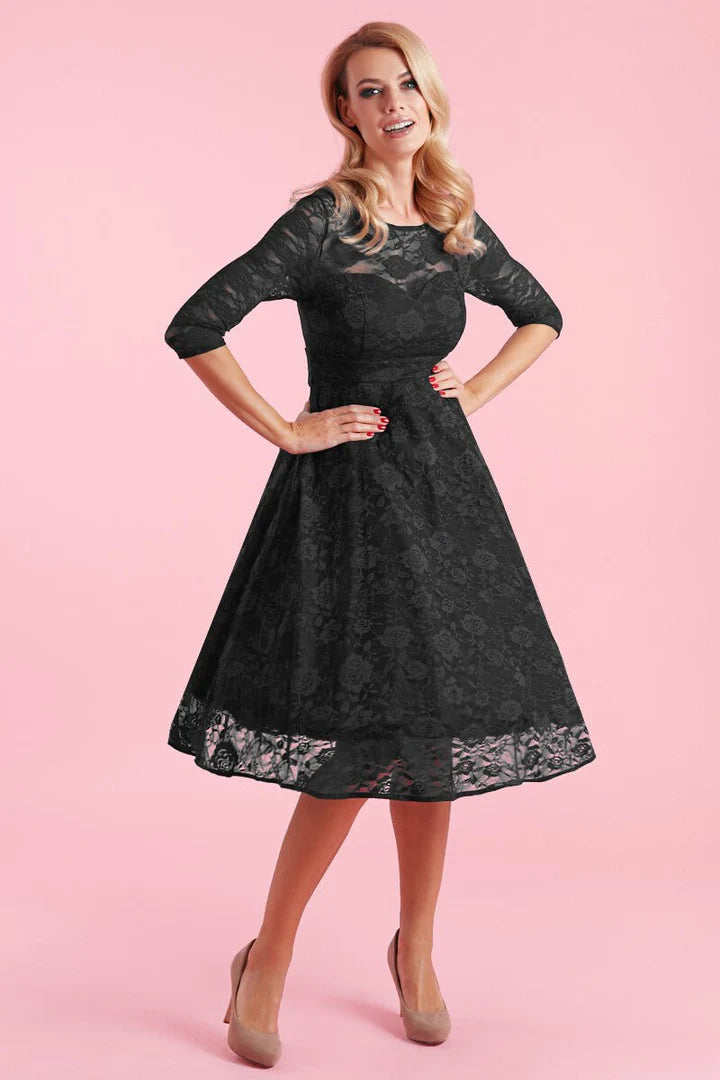 Madeline Long Sleeve Lace Dress in Black