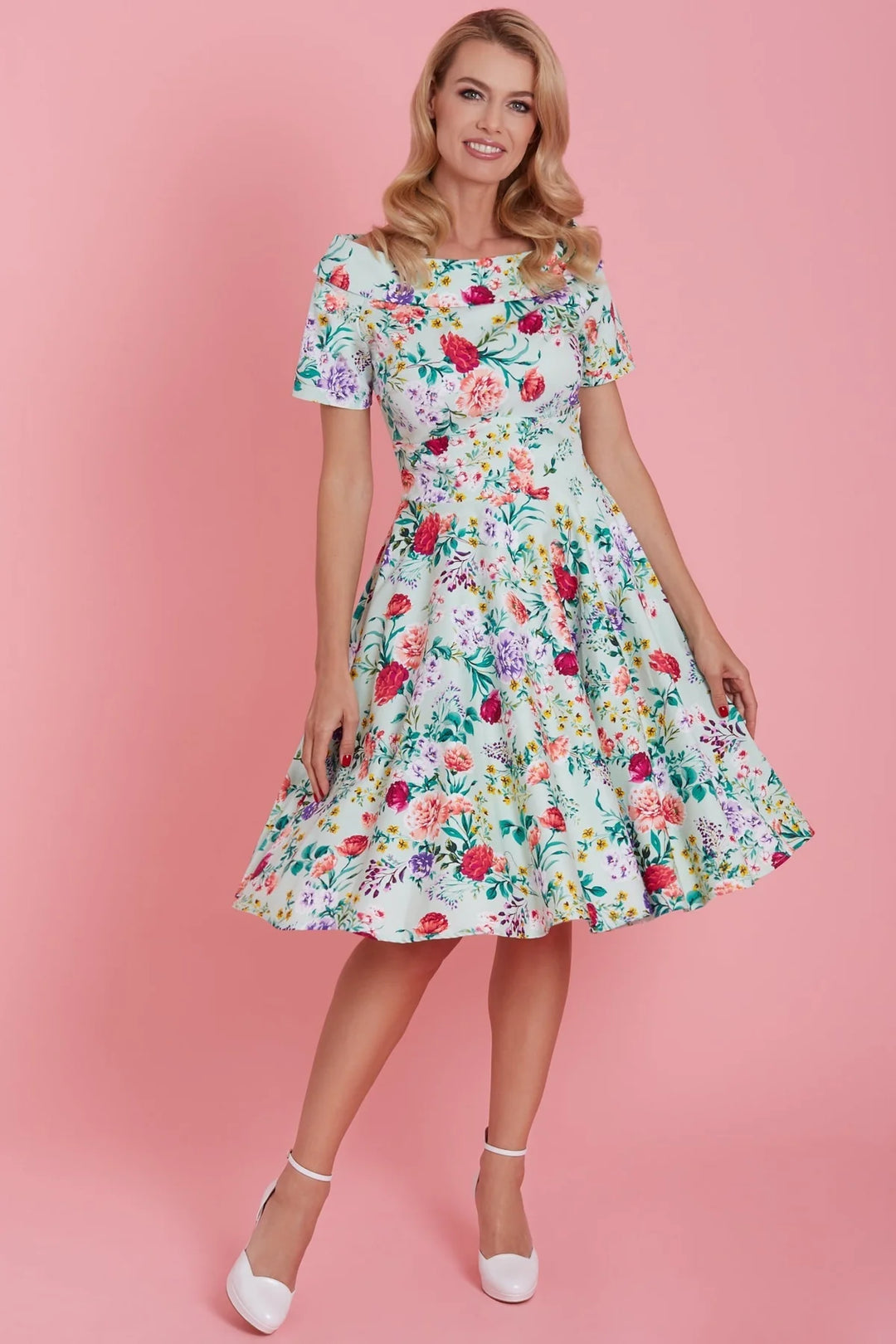 PREORDER - Darlene Green Floral Swing Dress - Expected dispatch 29th o ...