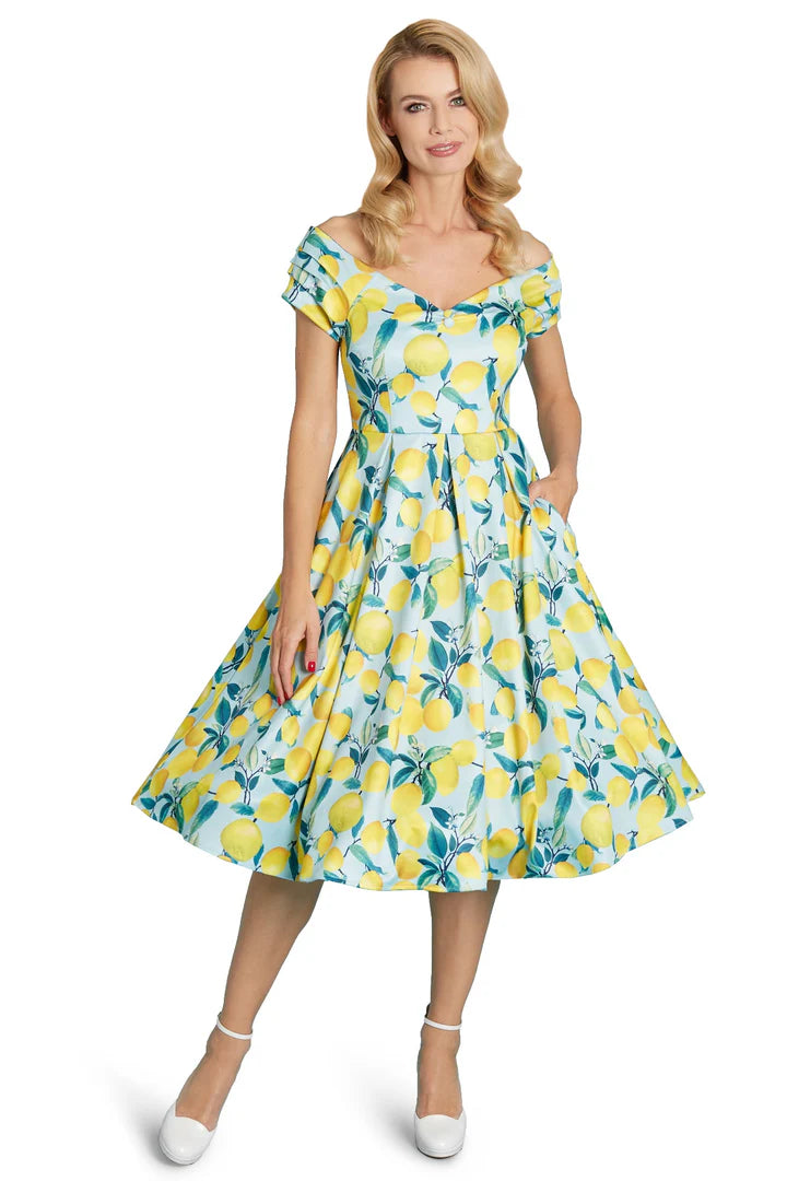 PREORDER - Lily Blue Lemon Print Swing Dress - Expected dispatch date 1st of July