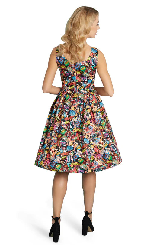 PREORDER - Amanda Black Comic Dress - Estimated dispatch 24 of September