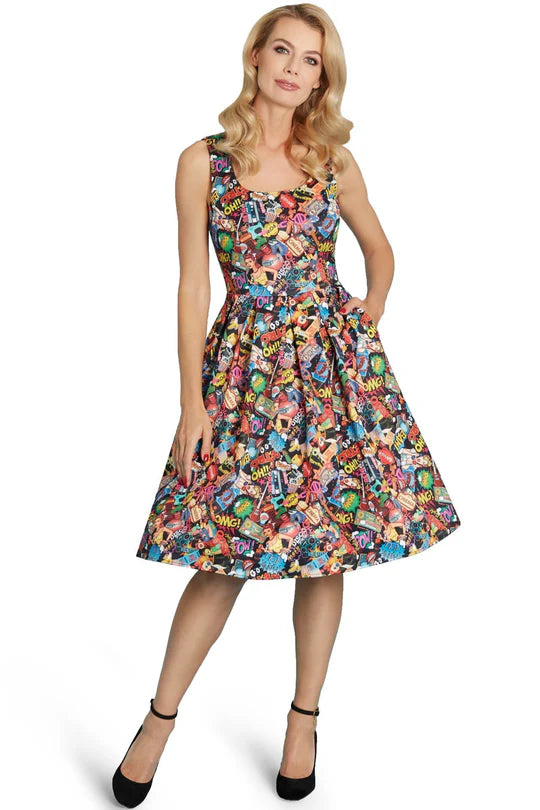 PREORDER - Amanda Black Comic Dress - Estimated dispatch 24 of September