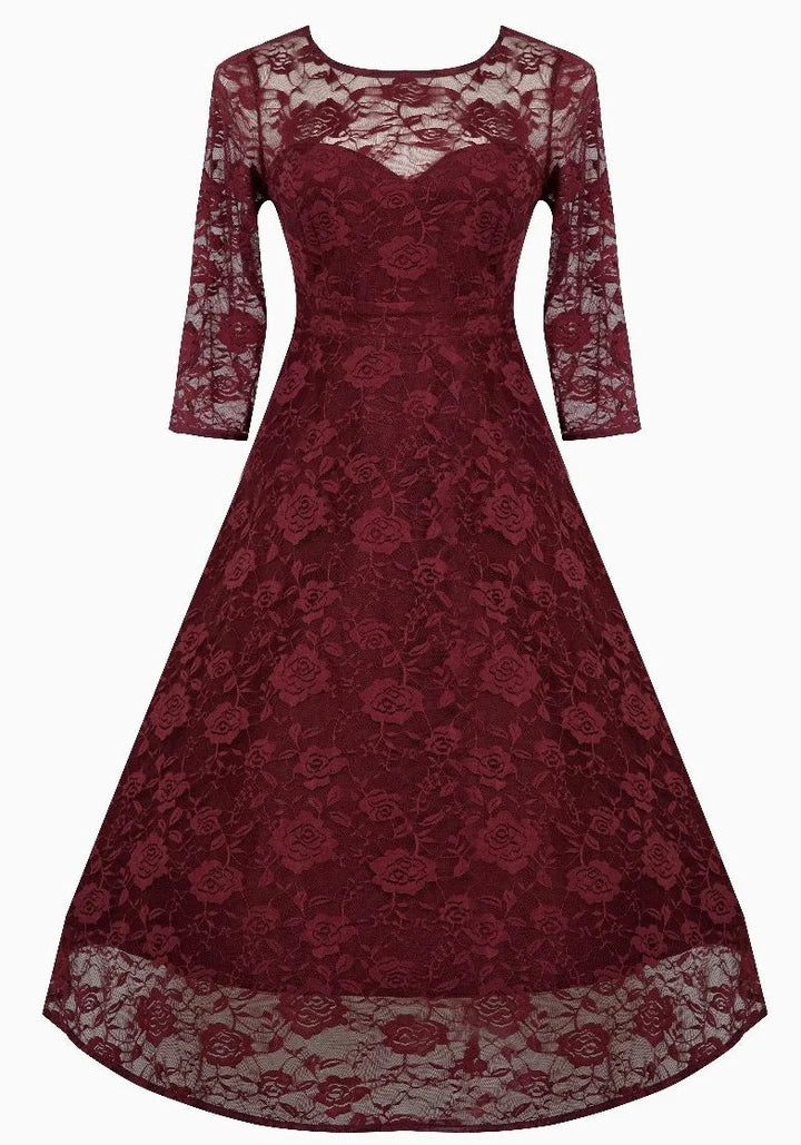 PREORDER - Madeline Long Sleeve Lace Dress in Burgundy - Expected dispatch 6th of August