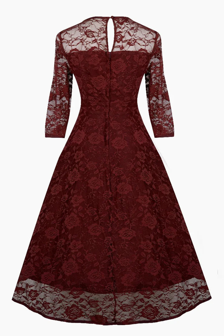 PREORDER - Madeline Long Sleeve Lace Dress in Burgundy - Expected dispatch 6th of August