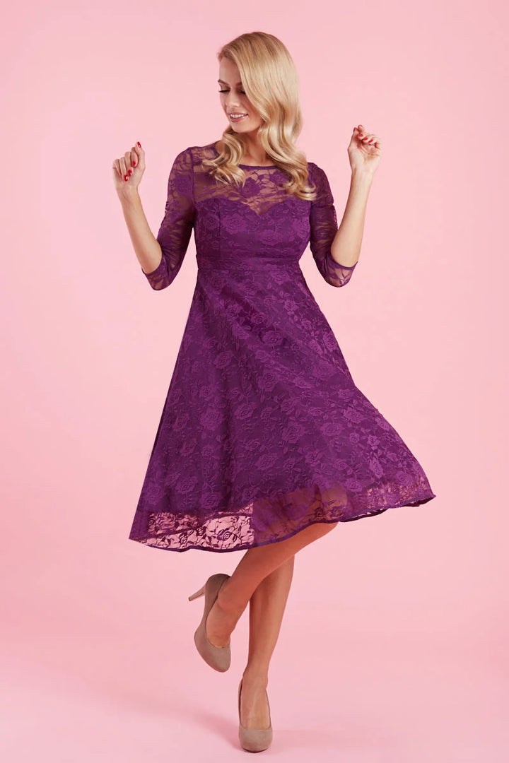 PREORDER - Madeline Long Sleeve Lace Dress in Purple - Expected dispatch 13th of August