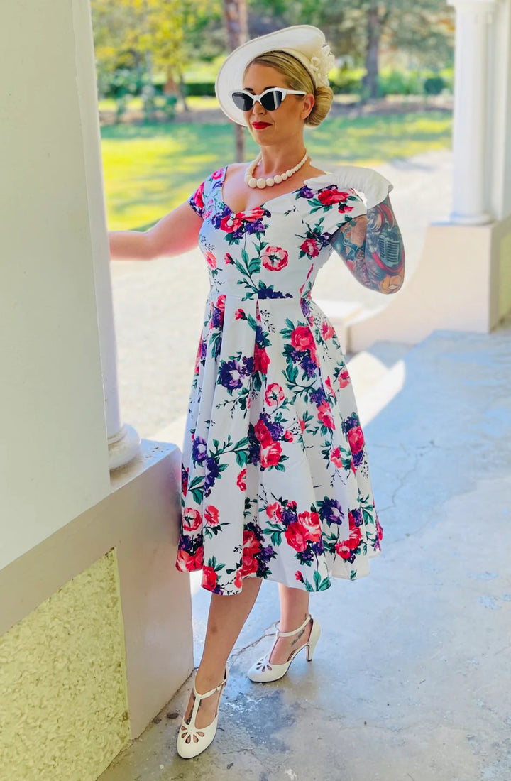 PREORDER - Lily White Floral Swing Dress - Expected dispatch 15th of September