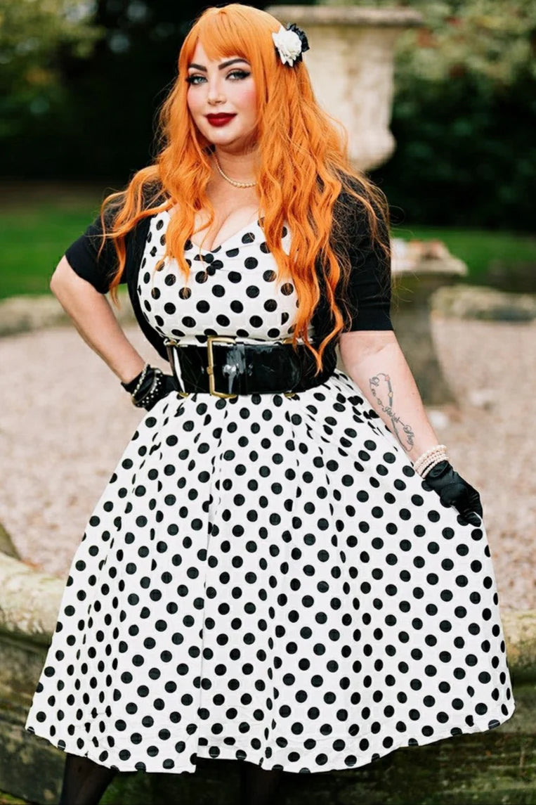 PREORDER - Lily Dress in White and Black Polka - Estimated dispatch 30th of October