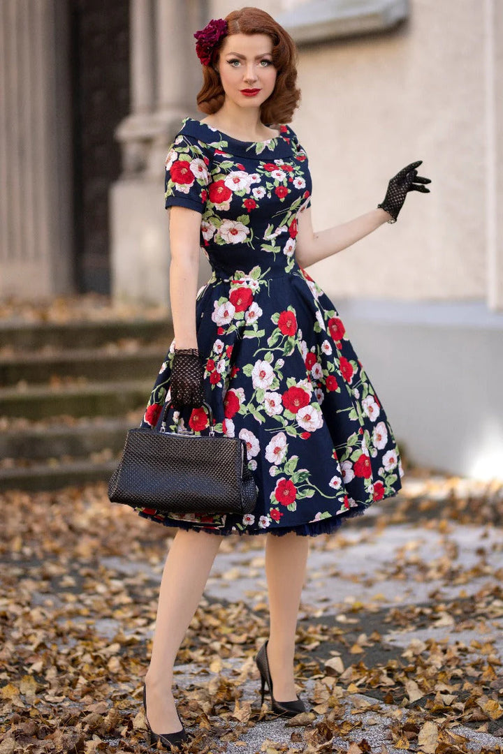 PREORDER - Darlene Retro Navy Floral - Estimated dispatch 30th of October