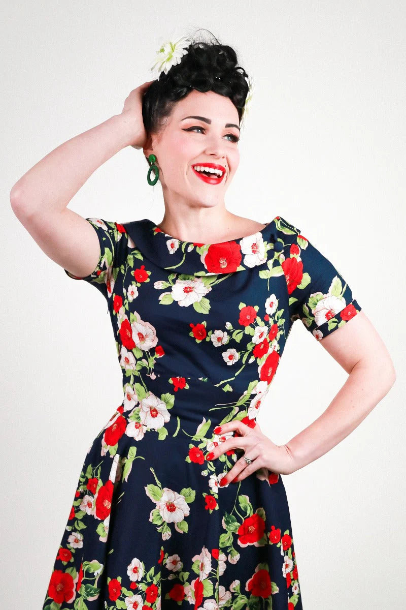 PREORDER - Darlene Retro Navy Floral - Estimated dispatch 30th of October