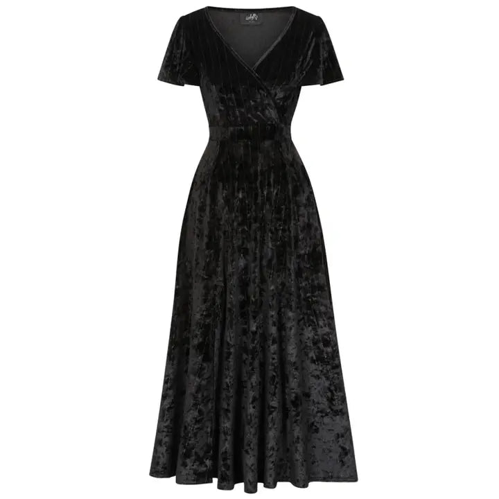 Lyra Maxi Dress - Black Glitter Stripe Velvet - Preorder for dispatch 4th of November