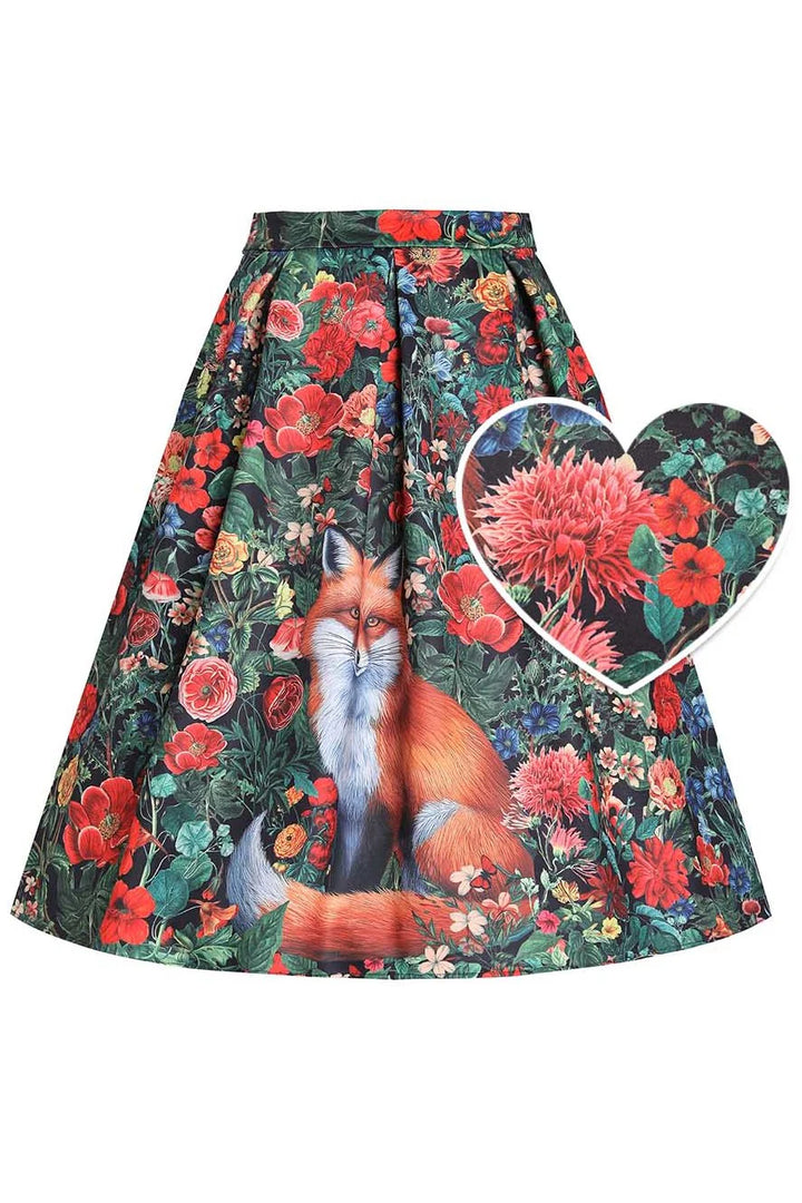 PREORDER - Aisley Floral Forest & Fox Pleated Midi Skirt - Estimated dispatch 26th of November