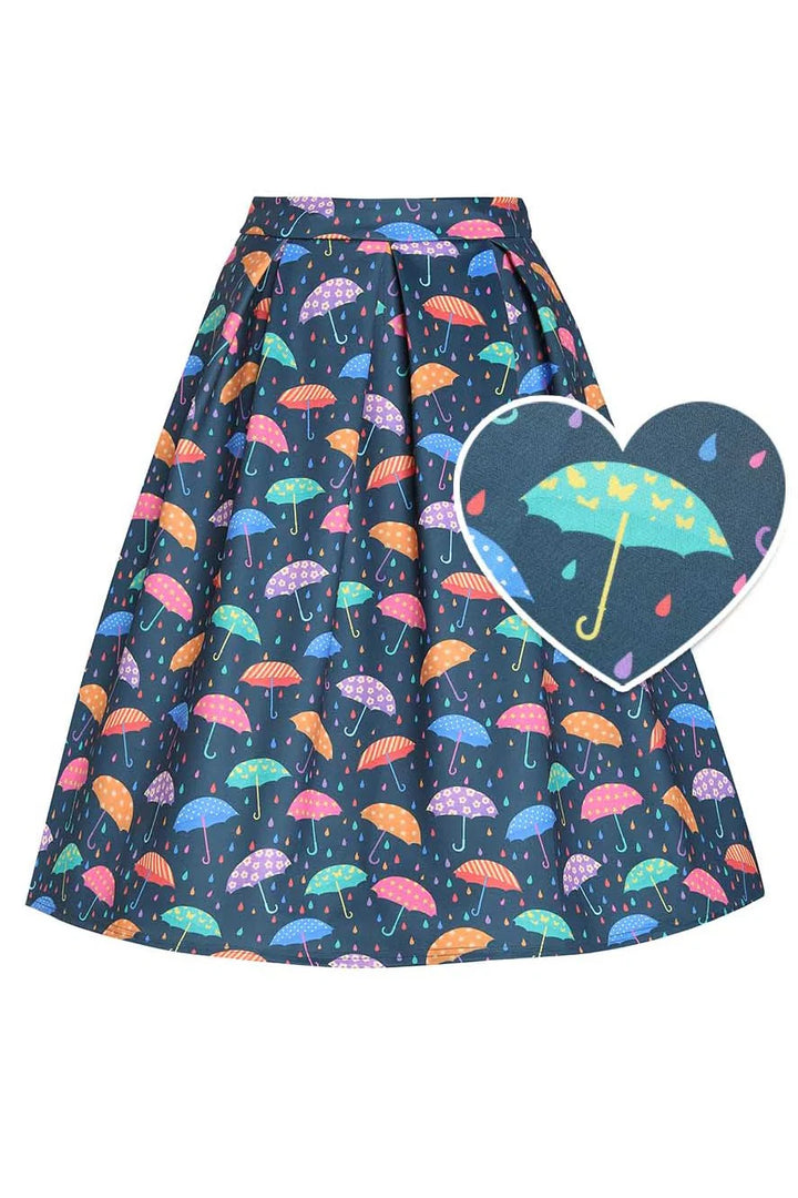 PREORDER - Aisley Dark Blue Umbrella Pleated Midi Skirt - Estimated dispatch 28th of November