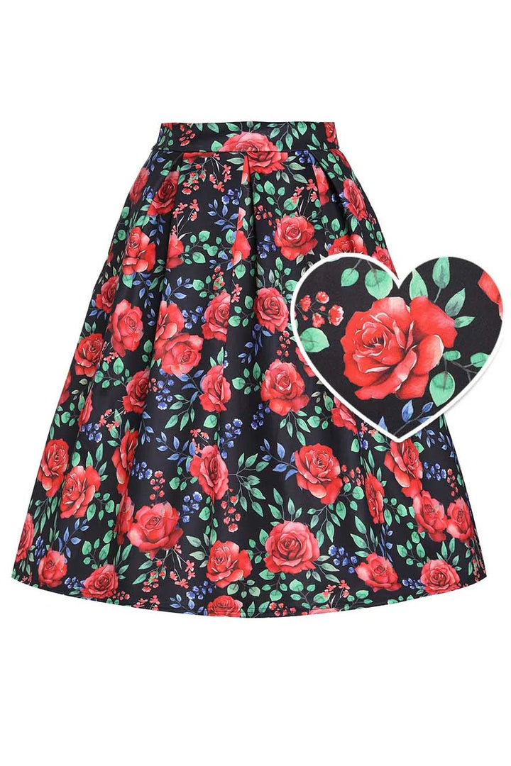 PREORDER - Aisley Red Rose Pleated Midi Skirt - Estimated dispatch 28th of November