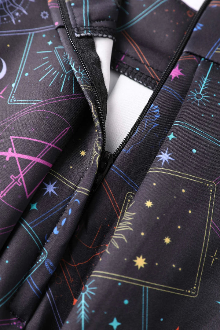 PREORDER - Aisley Black Neon Tarot Card Pleated Midi Skirt - Estimated dispatch 28th of November