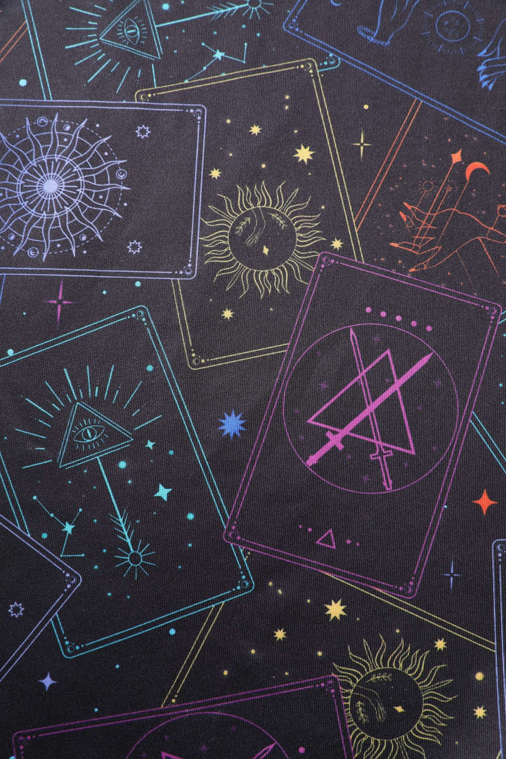 PREORDER - Aisley Black Neon Tarot Card Pleated Midi Skirt - Estimated dispatch 28th of November