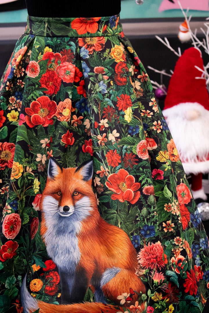 PREORDER - Aisley Floral Forest & Fox Pleated Midi Skirt - Estimated dispatch 3rd February
