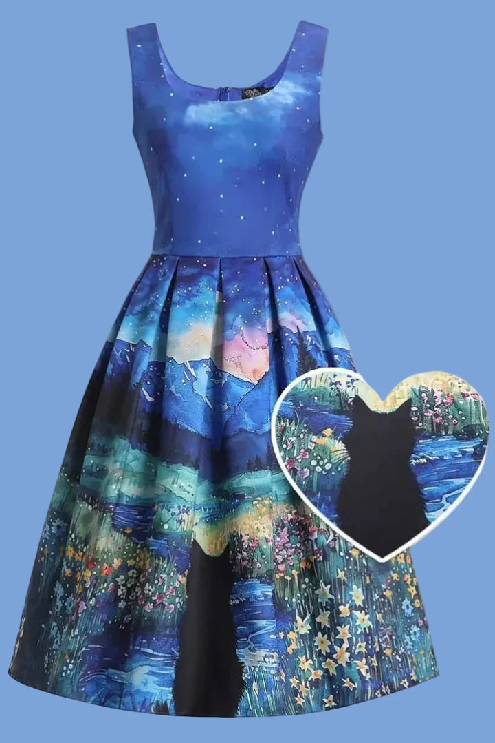 PREORDER - Amanda Black Cat Starry Night Dress - Estimated dispatch date 1st September