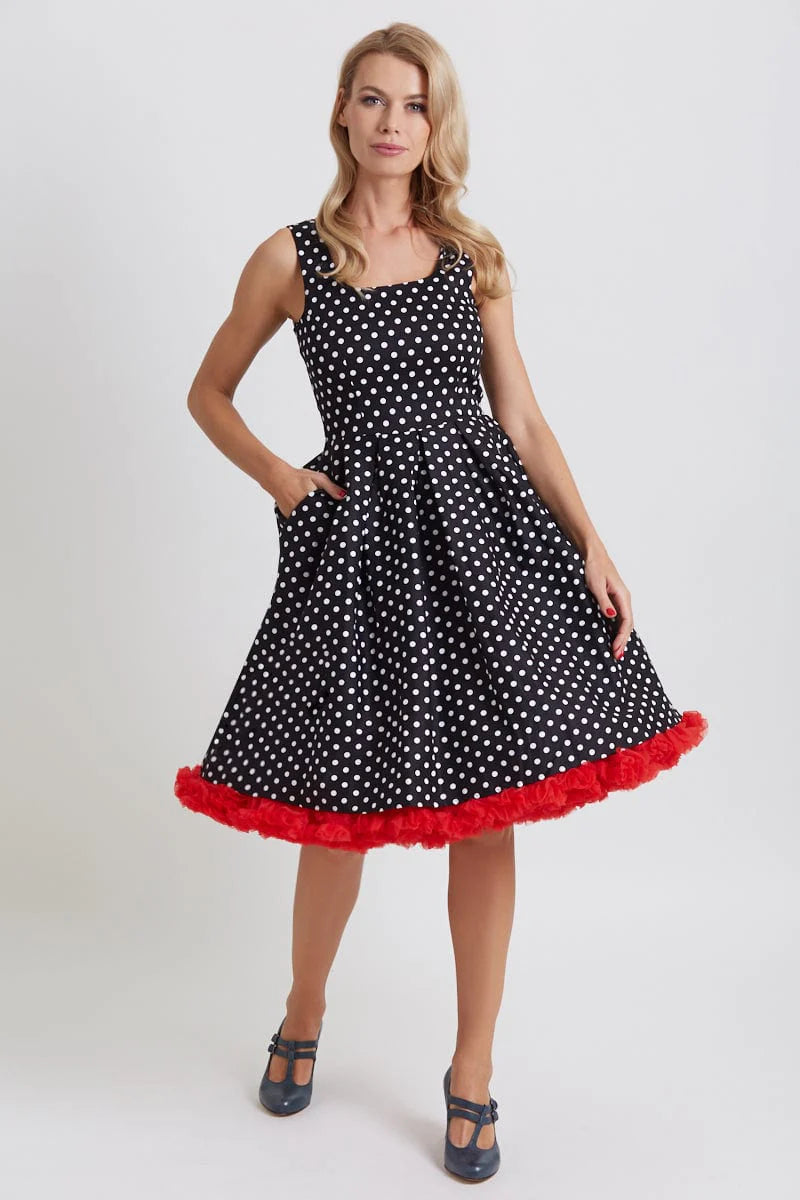 PRE-ORDER - Amanda Black & White Polka Dot Swing Dress - Expected dispatch 16th of June