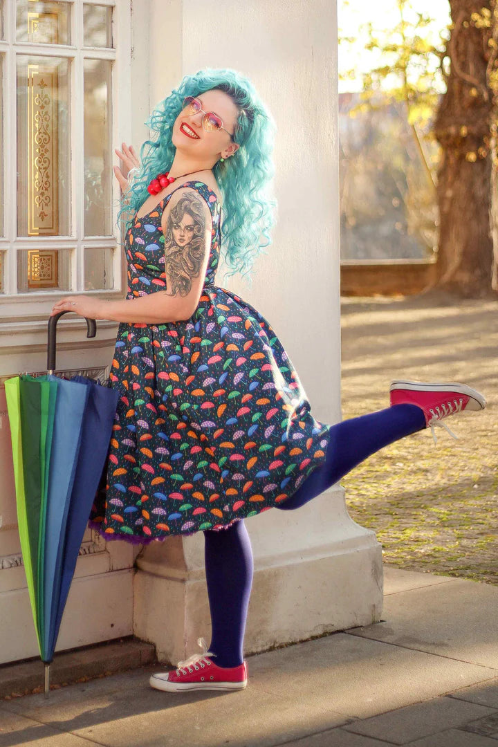 Amanda Dark Blue Umbrella Dress