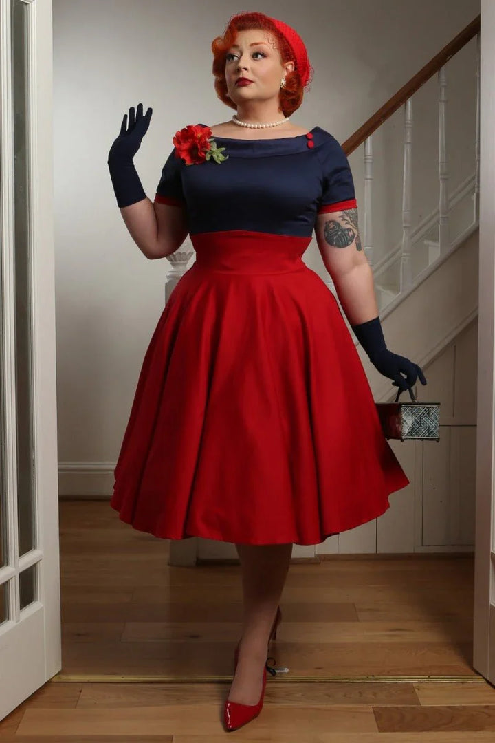 PREORDER - Darlene Navy Blue and Red Nautical Swing Dress - Expected dispatch 18th of June