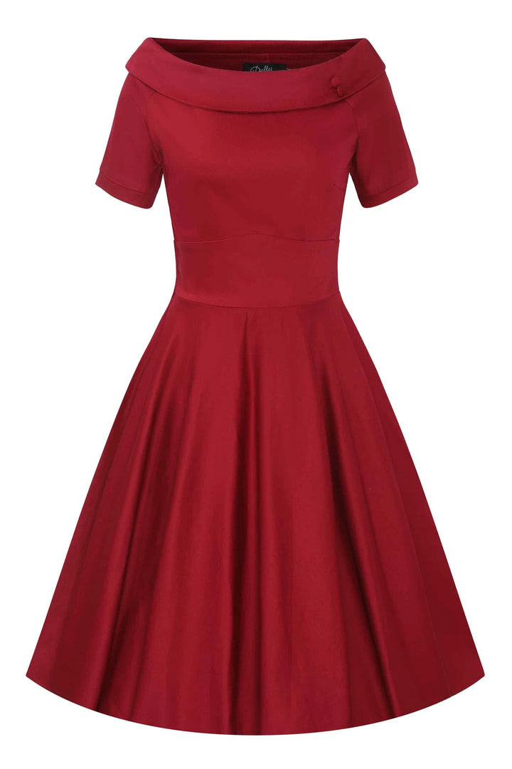 PREORDER - Darlene Stretchy Burgundy Swing Dress - Expected dispatch 3rd of June