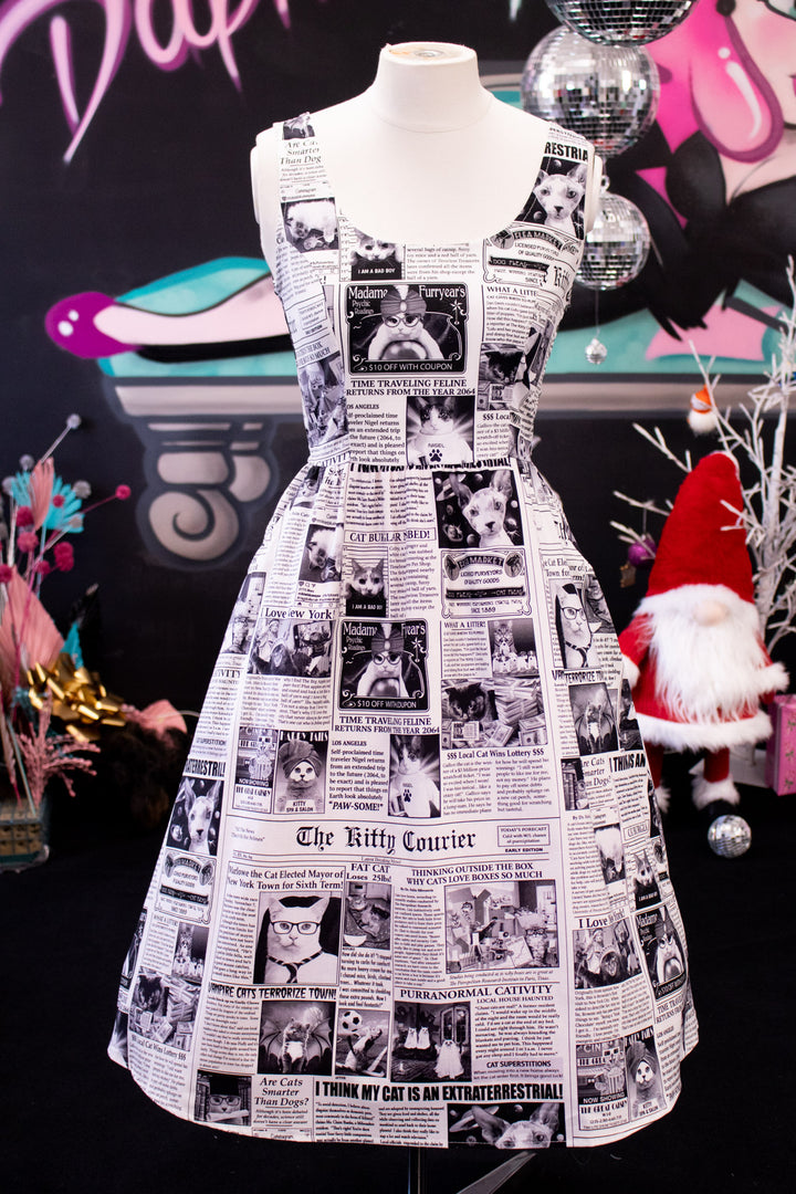 IN STOCK Newspaper Cats Fit & Flare Dress