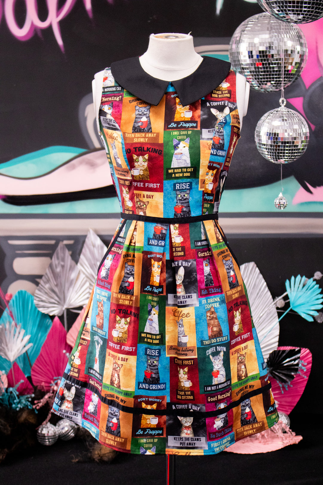 Cats & Coffee Collared Dress
