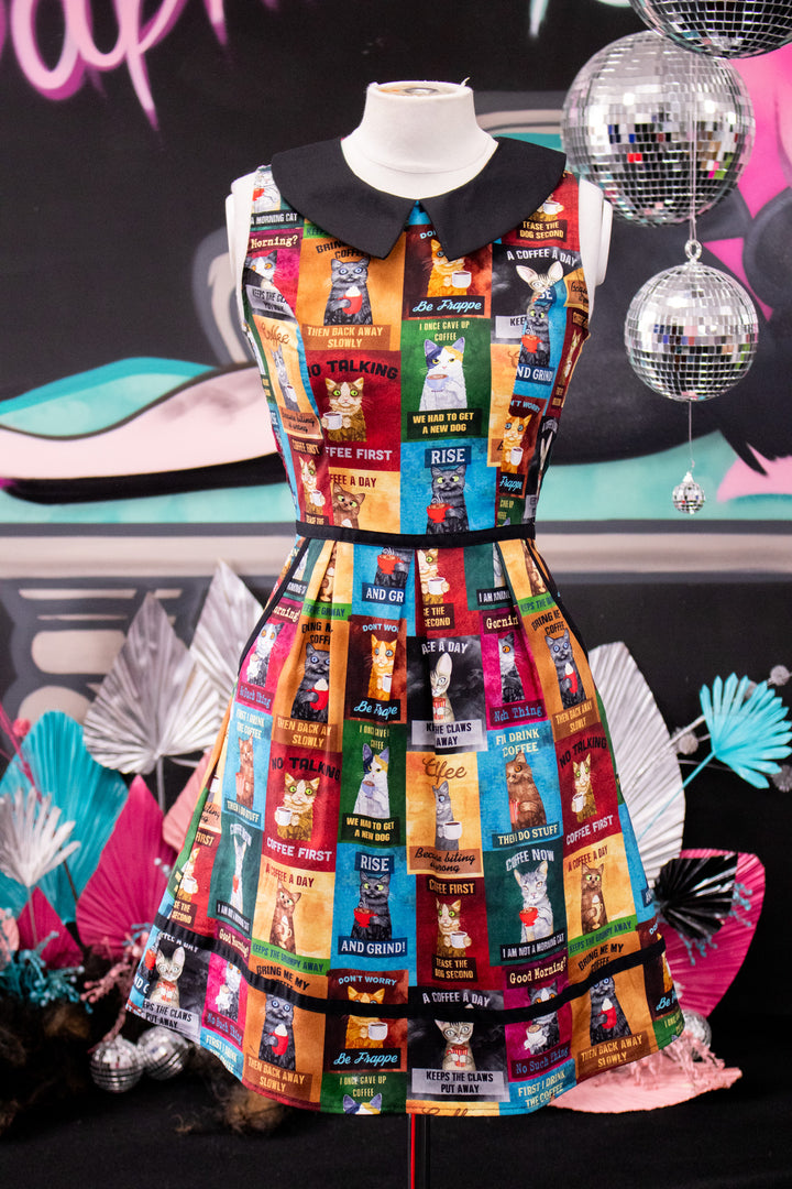 Cats & Coffee Collared Dress