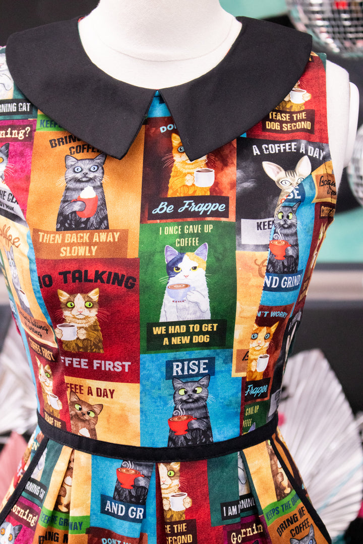 Cats & Coffee Collared Dress